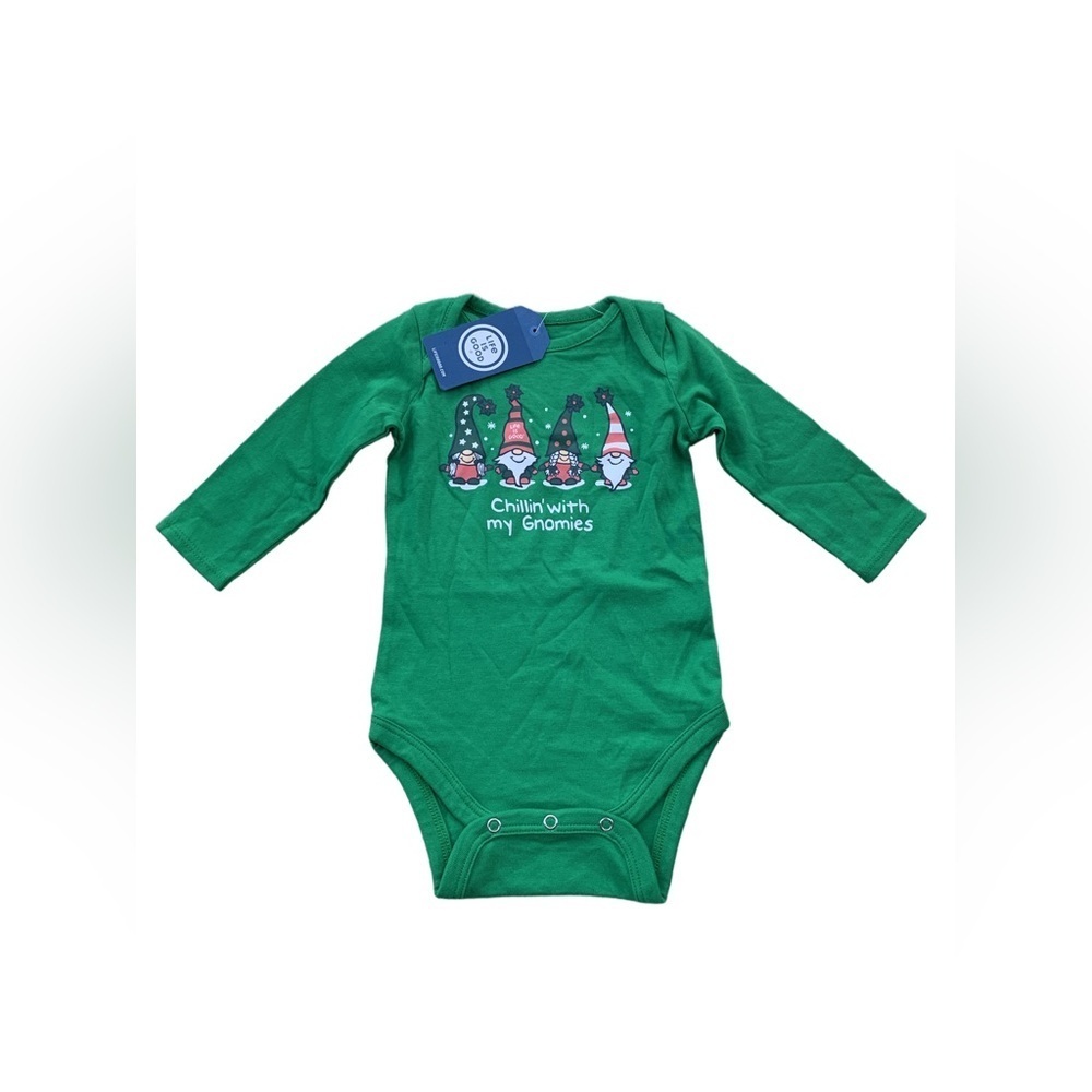 Life is Good NWT Size 6-12 Months Long Sleeve Crusher Bodysuit Holiday Gnomes